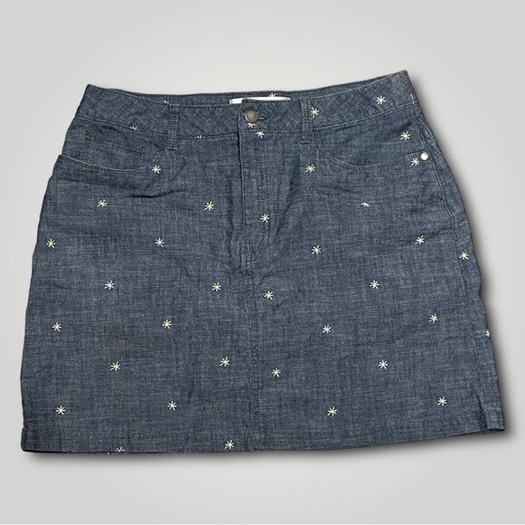 CROFT AND BARROW WOMENS VINTAGE DENIM 90S DIASY EMBROIDERED SKIRT BLUE MEDIUM 8P - Picture 2 of 6